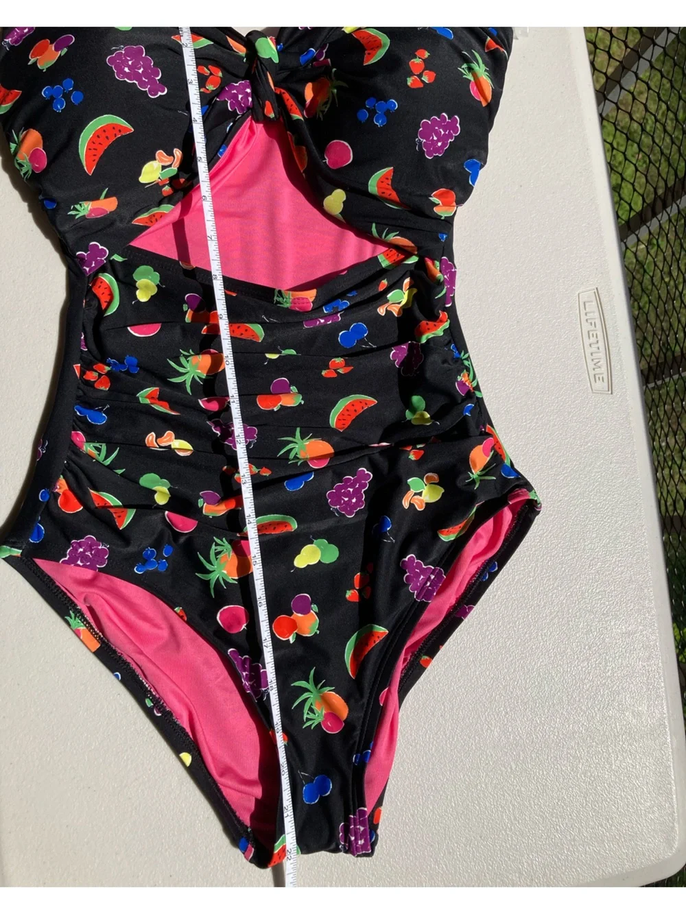 Kate Spade Black One Piece Swimsuit Colorful Fruit Print Bathing Suit NEW